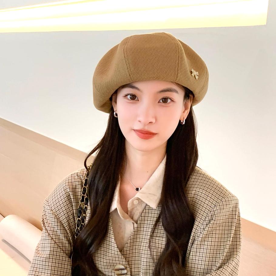 

Женские береты в стиле французского художника, теплая зимняя шапка-бини, однотонная, элегантная, женская, подходящая кепка художника, женский берет One Size