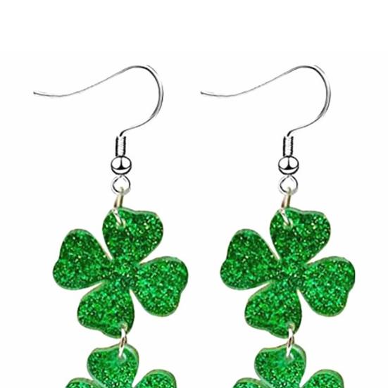 St Patricks Day Earrings Lightweight Acrylic Glitter Shamrock Earrings Sparkly Lucky Clover Dangle Drop Earrings for Women Holiday Party Accessories
