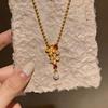 24k Gold-Plated Pearl & Zircon Flower Pendant Necklace - Retro & Versatile Design