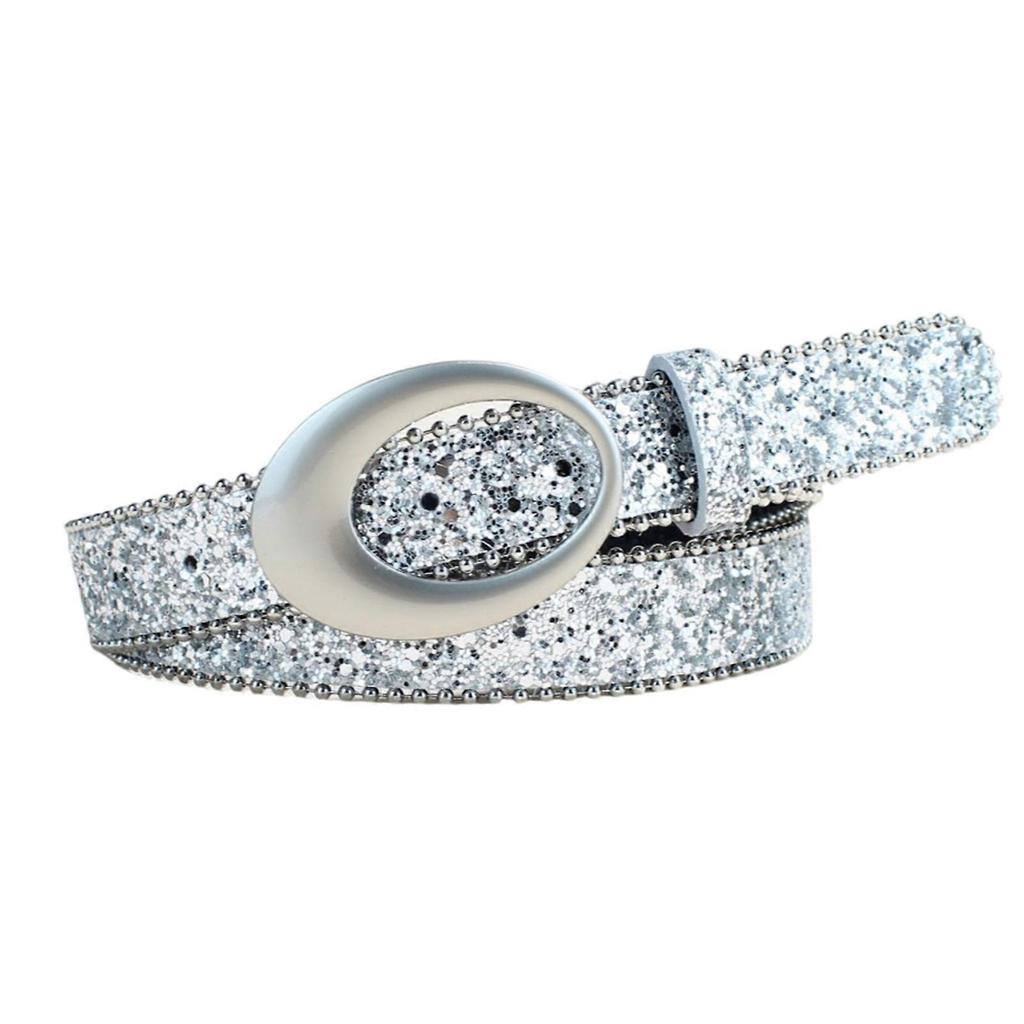 Stylish Adjustable Rhinestones PU Waistband For Female Jeans Daily Fashion Accessories Silver