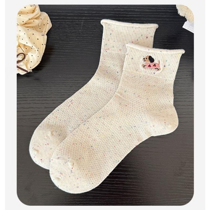 Boneless Short Tube Embroidered Bow Socks for Women, Spring and Summer Breathable Ballet-style Women's Socks, College-style Short Socks
