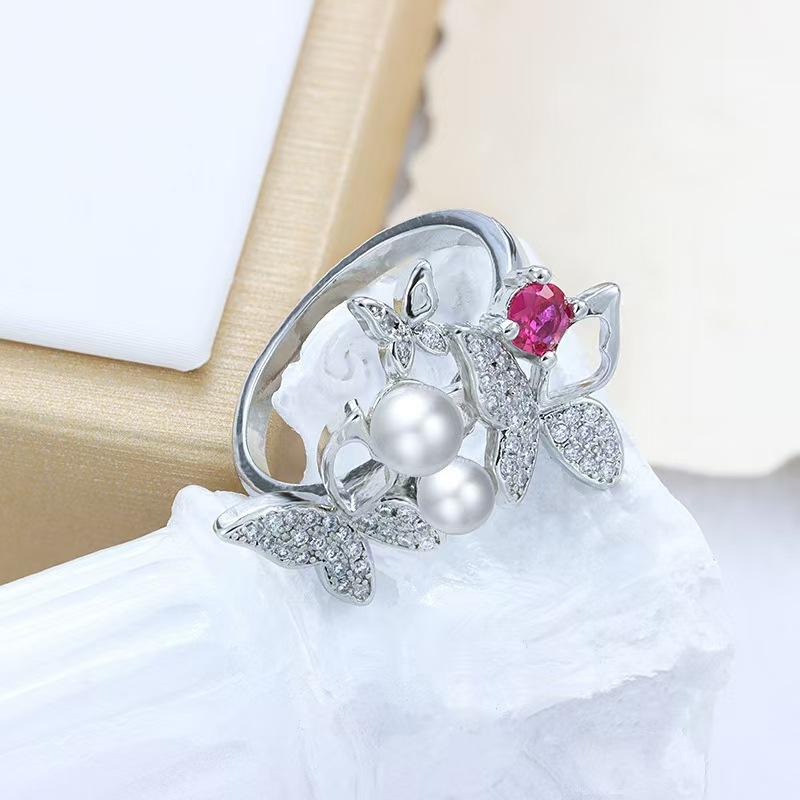 Slightly Inlaid Retro Bow Zircon Pearl Fairy Temperament Ring Gentle Wind Fairy Pearl Ring