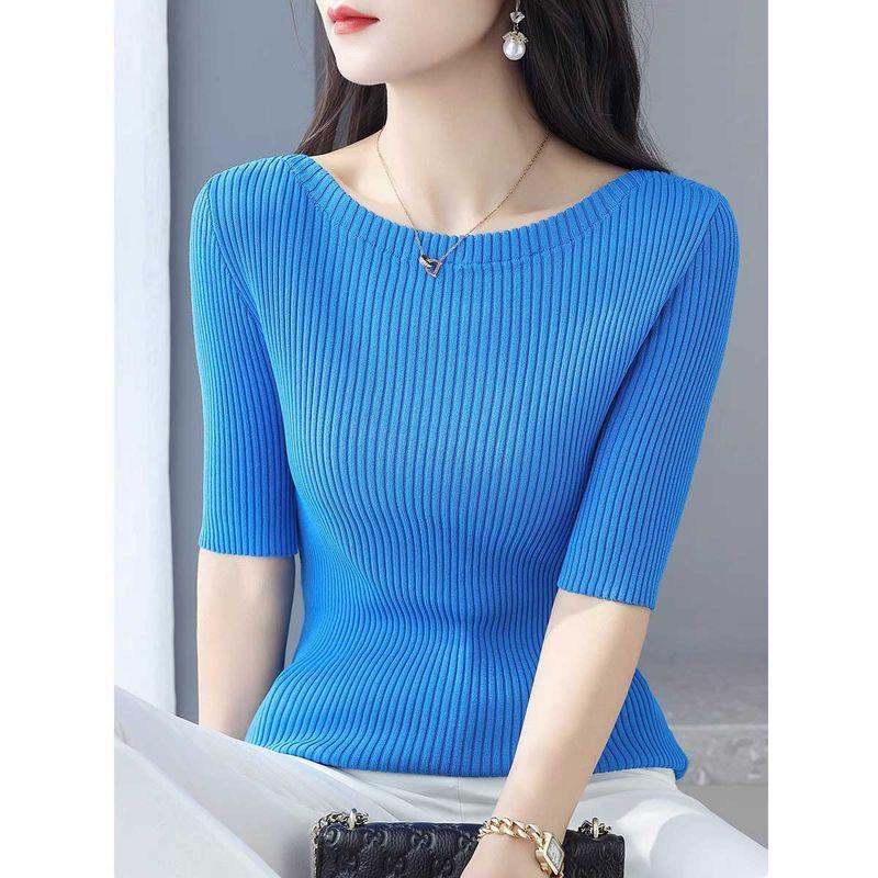 

Топ-свитер с открытыми плечами, с рукавом до локтя, из ледяного шелка Blue 2XL