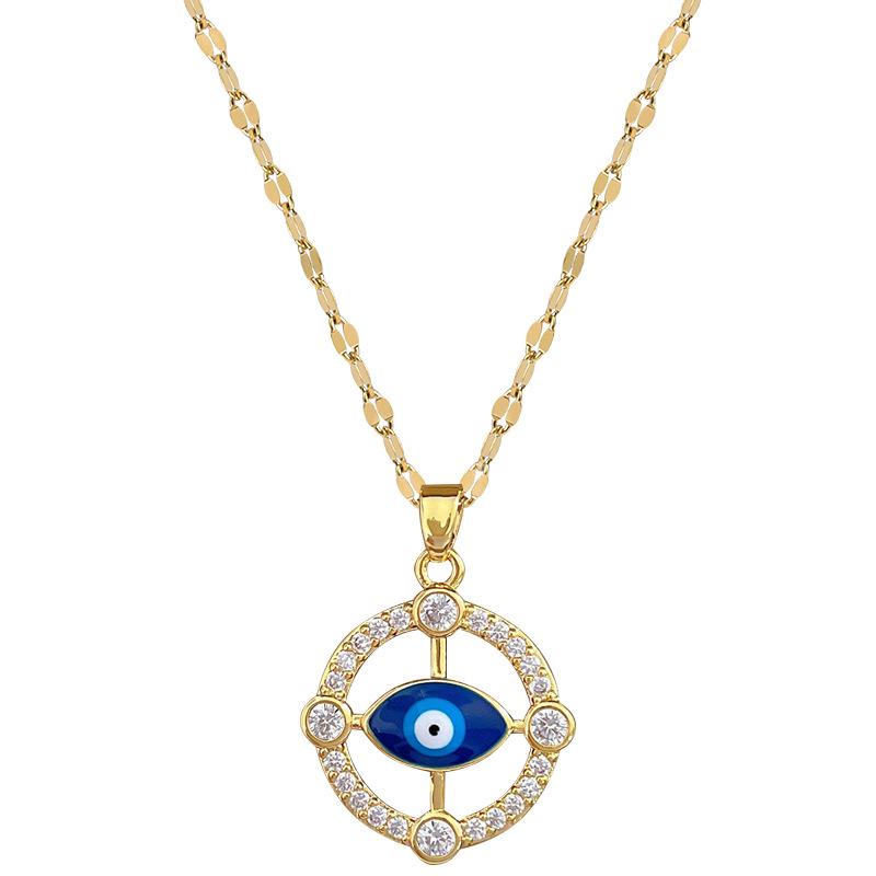 Round Eyes Light Luxury Temperament Gorgeous Full Diamond Necklace Female Versatile Collarbone Chain Titanium Steel Chain