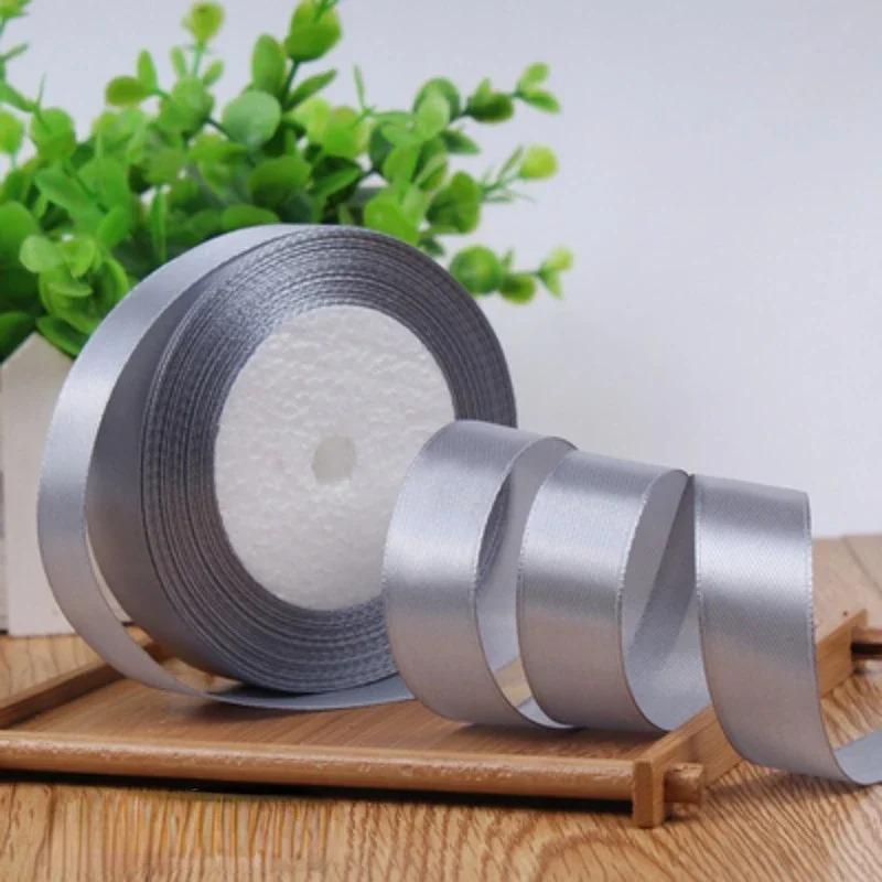 25yadrs/Roll 6-10-15-20-25-40-50mm Silver Gray Satin Ribbons Clothing Fabric, Children's Hair Accessories, Bow DIY Accessories