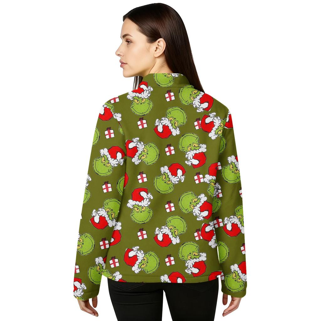 Women's Stand Collar Pullover Long Sleeve Top Christmas Print Sports Top