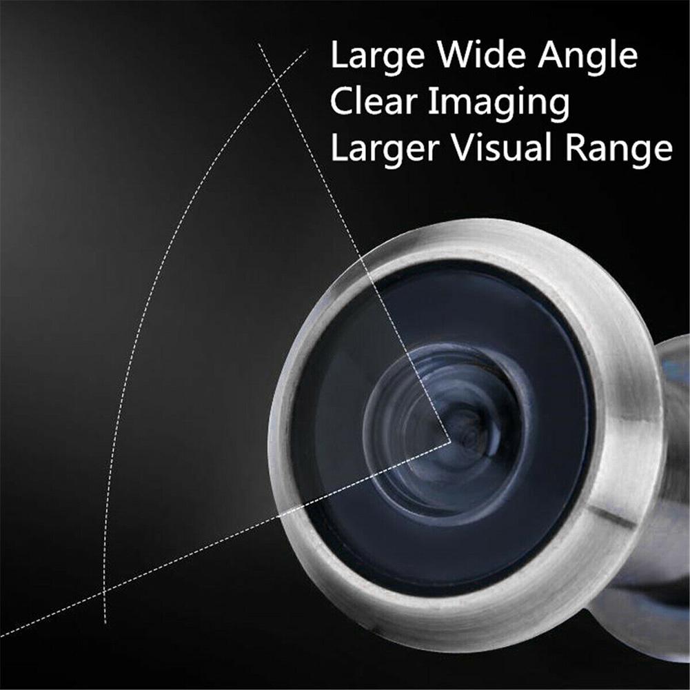 200 Degree Wide Angle Door Peephole Viewer, Metal Housing, Easy Installation, Silver Tone, Adjustable Threaded Tube