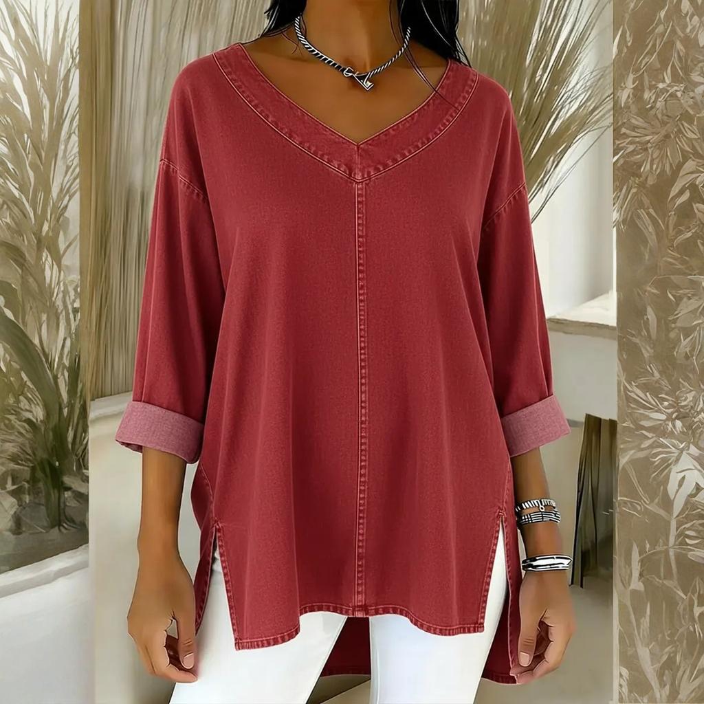 Fashionable Ladies Street Casual Denim V-Neck Top