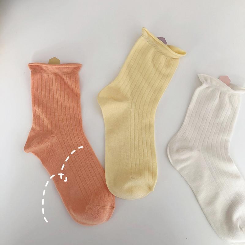 Johnature Korean All Match Random 5 Colors Middle Tube Perfect Fit Cream Color Heaps Women Socks