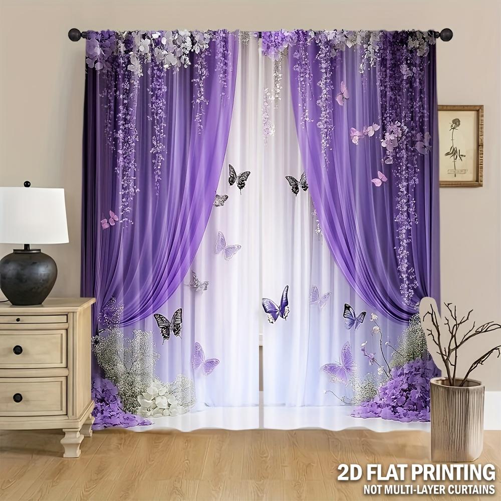 2pcs 2D Artistic Purple & White Door Curtains – for Bedroom   Living Room   Office   Home & Caf Decor