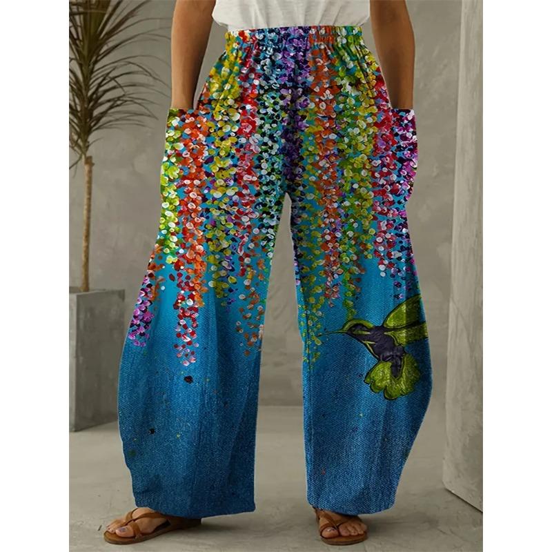 Fashion Flowers Butterfly Print Pants Casual Delicate Ladies Wide-legged Pants Autumn Hundred Retro Street Shooting Pants