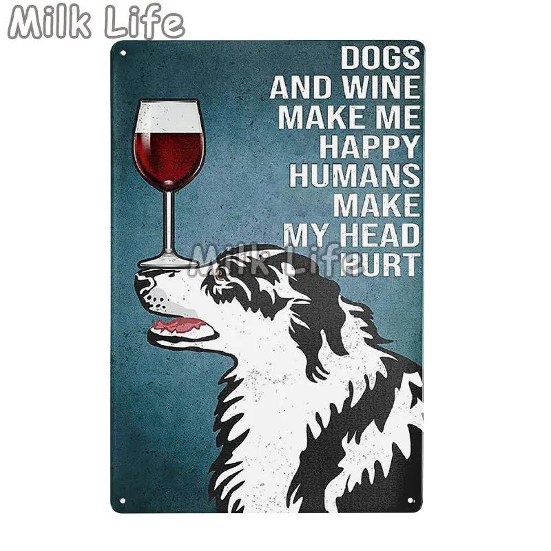 Metal Tin Sign Vintage Funny Border Collie Dog for Coffee Bathroom Toilet Pet Shop Home Sweet Home Sign Bedroom Art Wall Decor