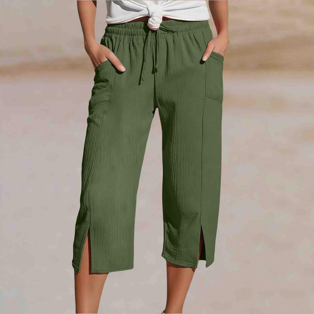 Women's Fashion  Color Drawstring Split Leg With Pockets Loose Casual Seven-Eighths 7/10 Pants