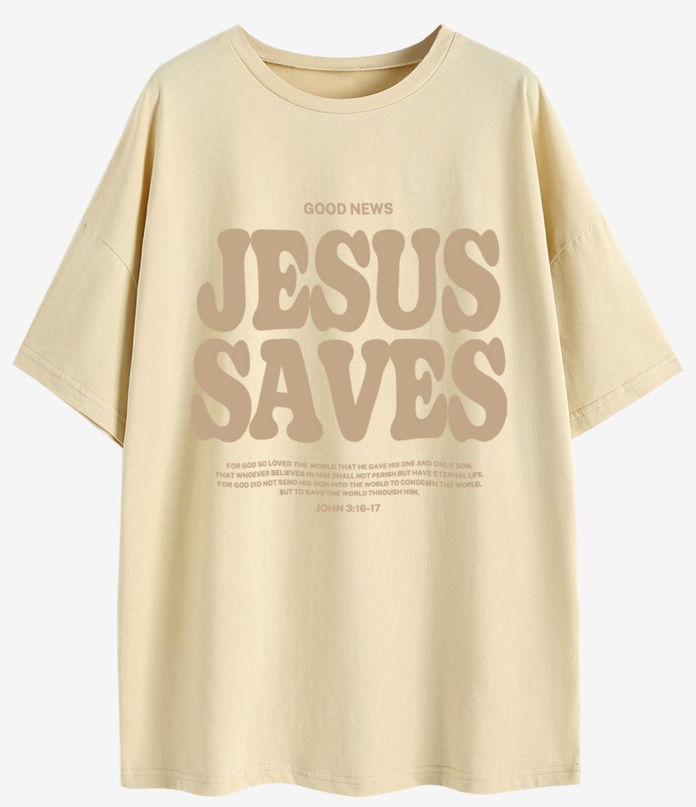 

Good News Jesus Saves for God Велика футболка Jesus Apparel Християнська вільна футболка Жіночий модний повсякденний бавовняний естетичний топ M хакі