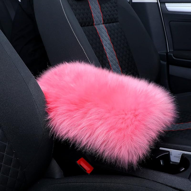 Frienda Furry Armrest Cover Auto Center Console Cover Car Soft Console Pad, Real Sheepskin Wool Soft Fluffy Auto Center Armrest Pad For Most Car