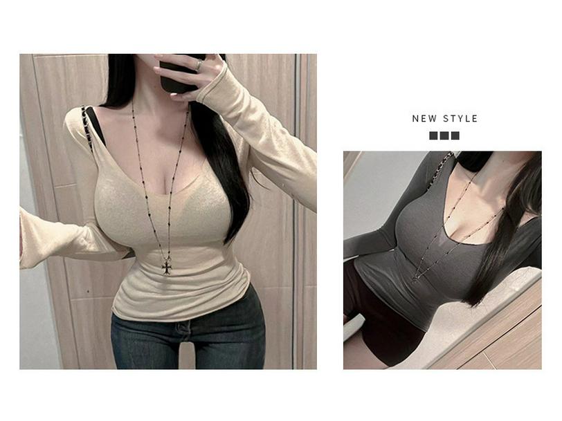 Korean Dongdaemun Sheer Slim-Fit Long Sleeve Base Layer Top for Women