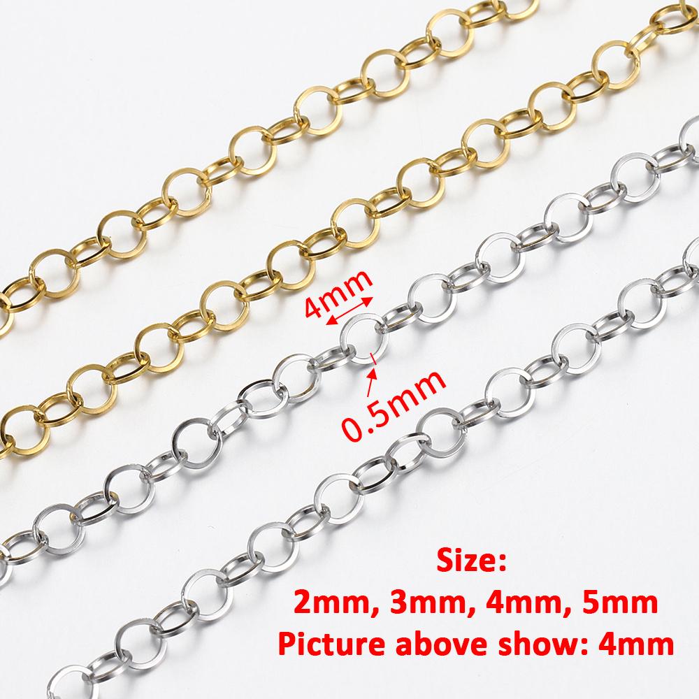 2Meters Gold Color Stainless Steel Polishing O-Ring Chain for Necklace DIY Jewelry Making Findings Materials Handmade Supplies