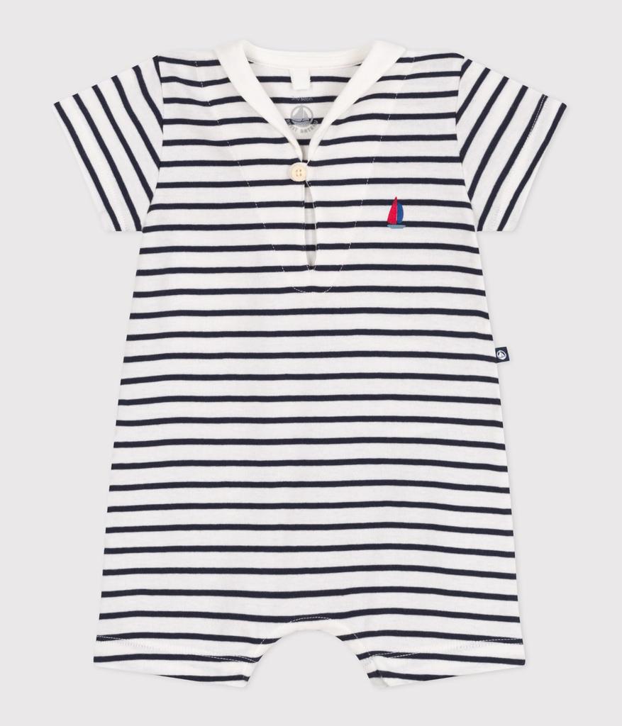 Short Rompers A0CG2 12 Months 74cm [Petit Bateau] Off-White/Navy