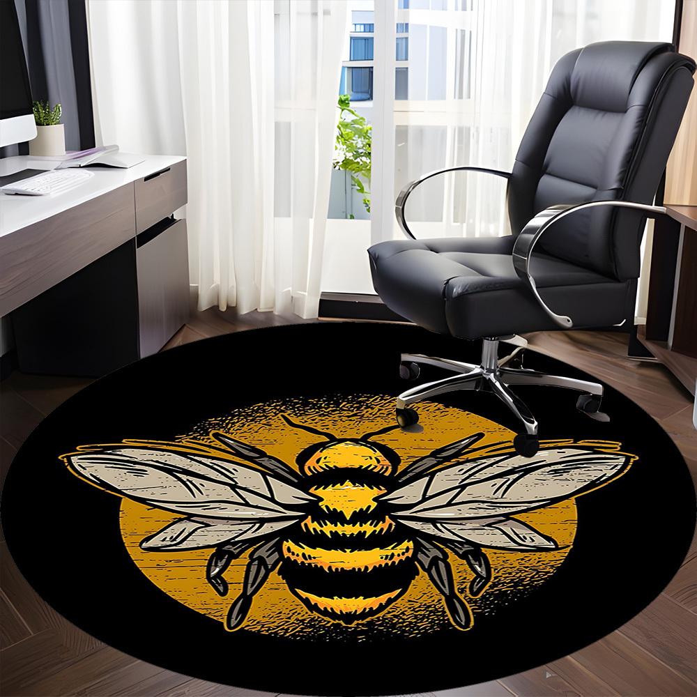 1pc Bee Honey Office Round Area Rug, Mat Suitable For Office, Under Office Chairs Bedroom Living Room Home Decor, Room Deco