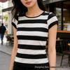 T-shirt w paski Y2K, dopasowany, w stylu amerykańskim, z okrągłym dekoltem