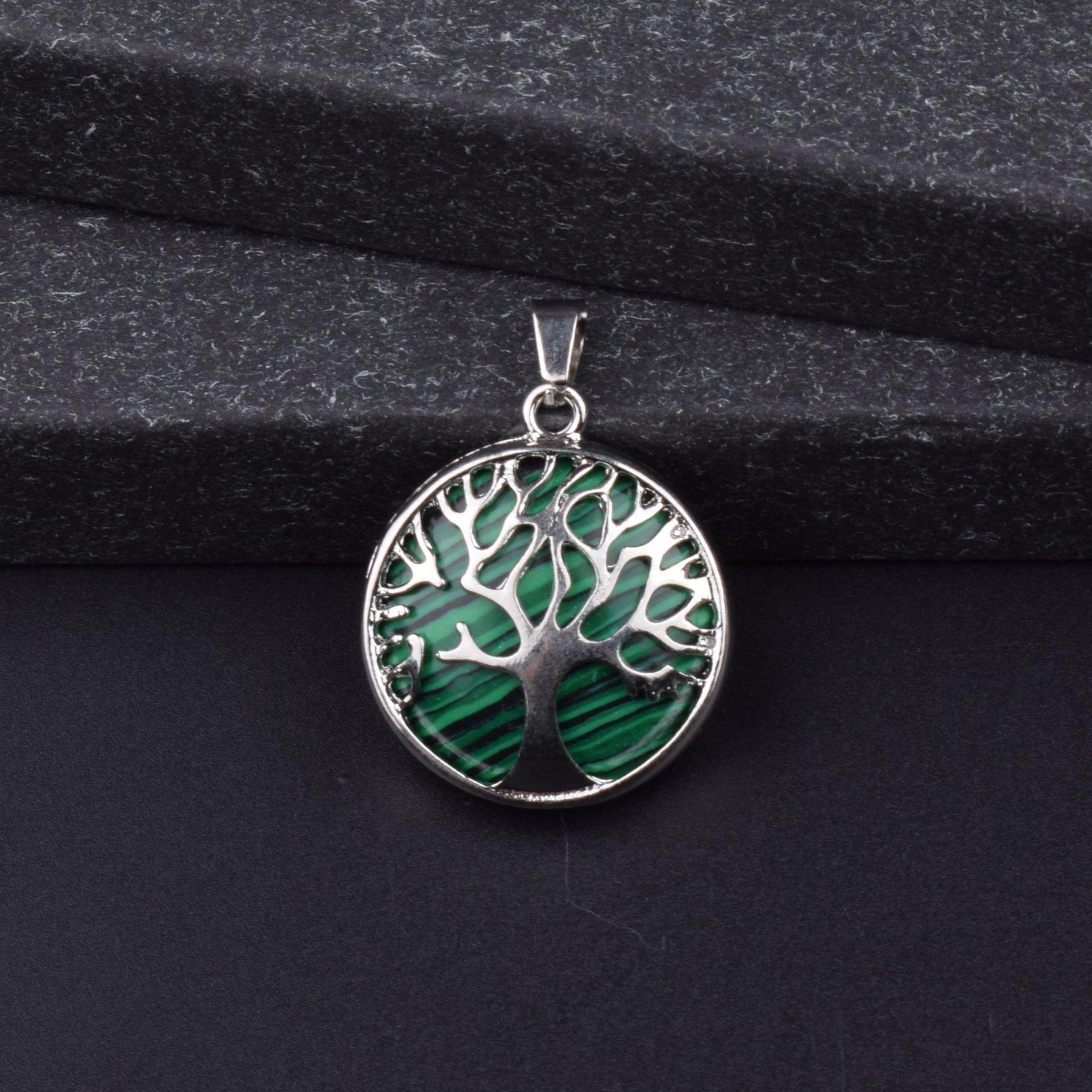 Large Natural Agate Crystal Pendant Necklace with Money Tree Design