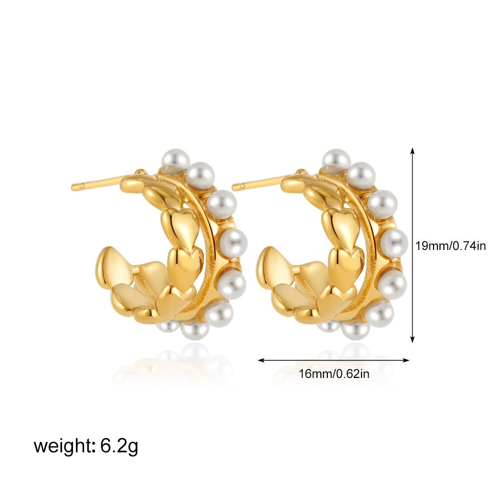 

Fashion Stainless Steel Pearl Earrings for Women Texture Geometric Irregular Round Metal Stud Earring Trendy Zircon Gift