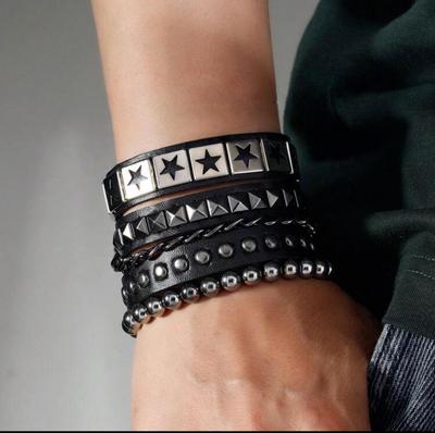 Men's Punk Style Multi-layer Leather Bracelet Set - Bold and Fashionable Design