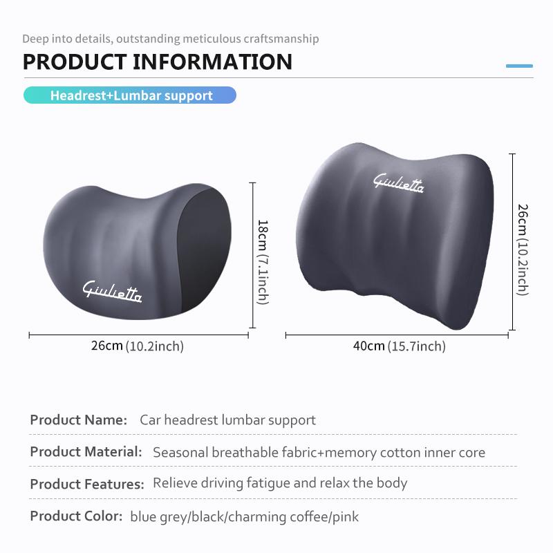 Memory Foam Car Headrest Lumbar Cushion Comfort Neck Pillow For Alfa Romeo Giulietta 940 2010-2014 2015 2016 2017