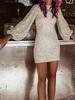 European Fashion Sequin Lantern Sleeve Slim-Fit Dress