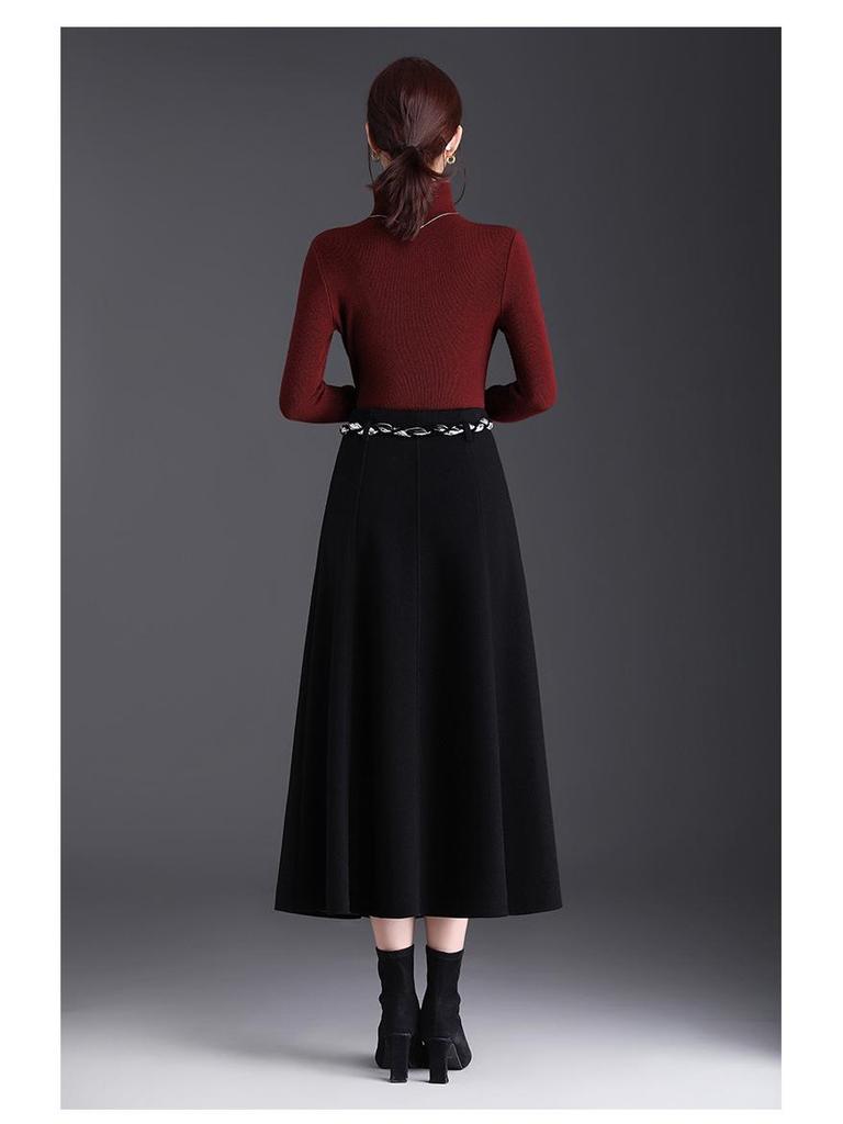 Winter 2025 High-Waisted A-Line Wool Skirt with Thick Hem - Mid-Length Slimming Casual Design