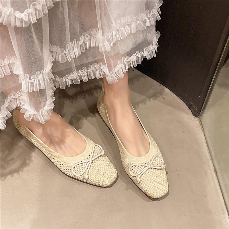 Fashion Women Shoes Flat Elastic Knitting Round Head Mixed Color Soft Sole Breathable Comfortable Fashion Women's Light Casual Shoes