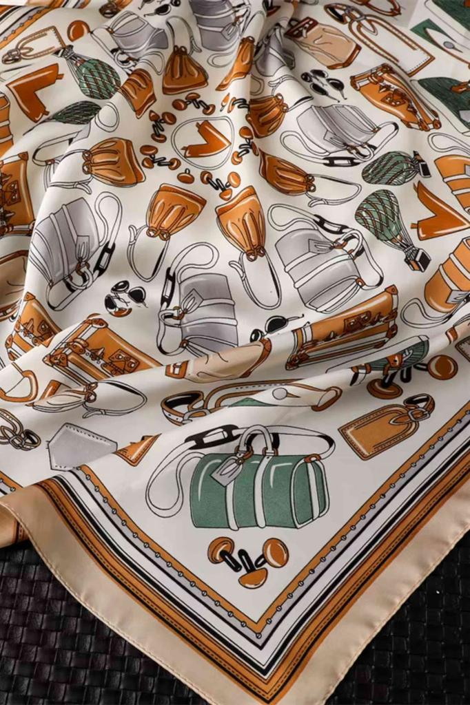 Satin Scarf 70x70 - Pattern for Bags and Accessories in Shades of Green and Caramel