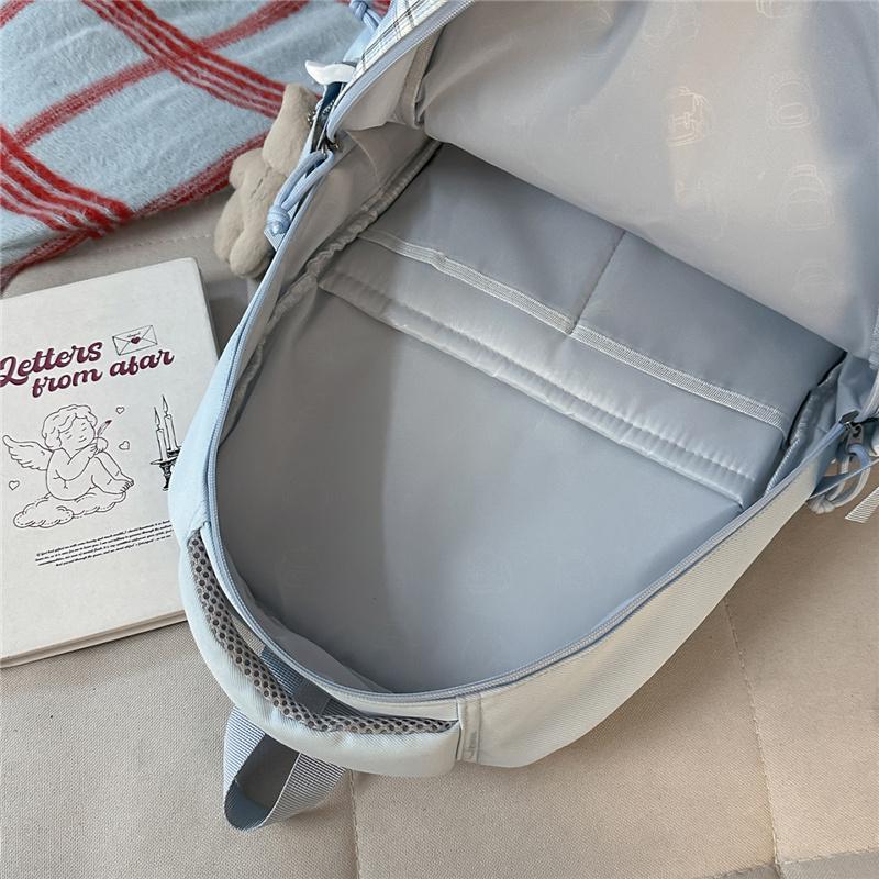 Nylon Plaid Backpack Women's Fashionable Casual School Bag Lightweight Travel Rucksack with Multiple Pockets