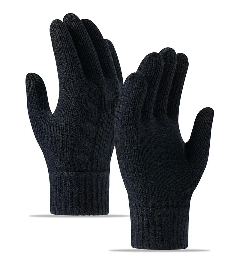 Winter Warm Knitted Gloves Fleece Lined Thick Touchscreen Cycling Flat Knit Gloves Solid Color Premium Black