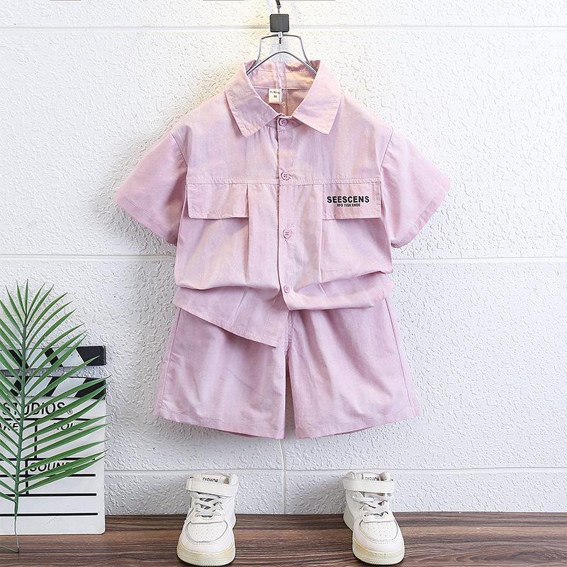 

2025 Boys Casual Summer Set: Short-Sleeve Shirt for Kids. 130 cm розовый