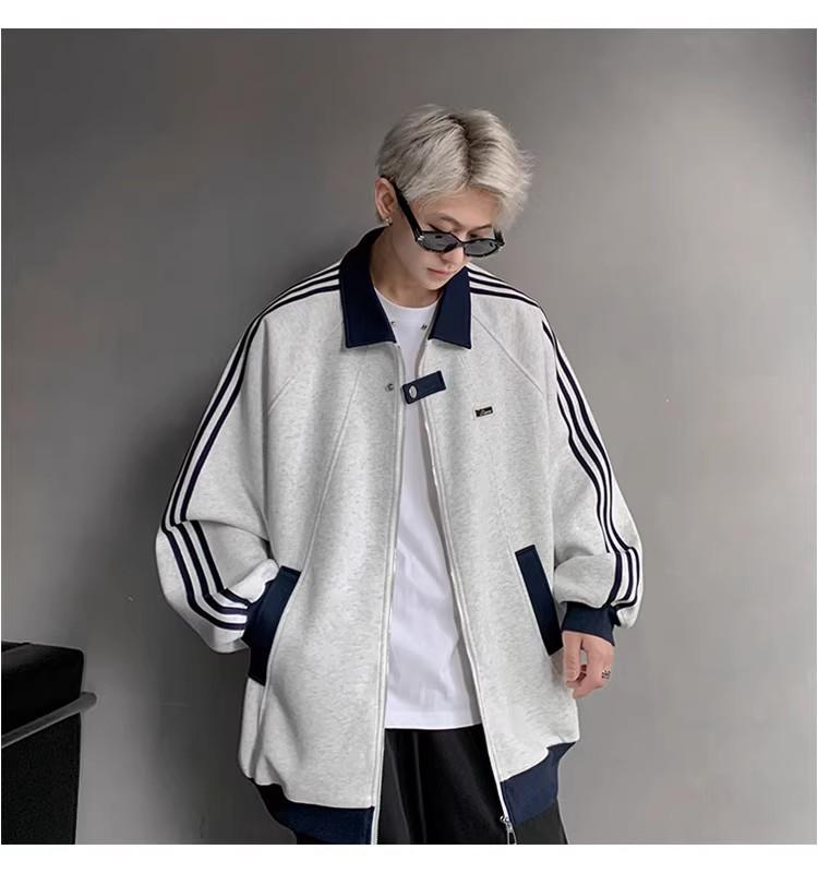 Men's Trendy American Patchwork Hoodie: Autumn College Style Striped Baseball Jacket