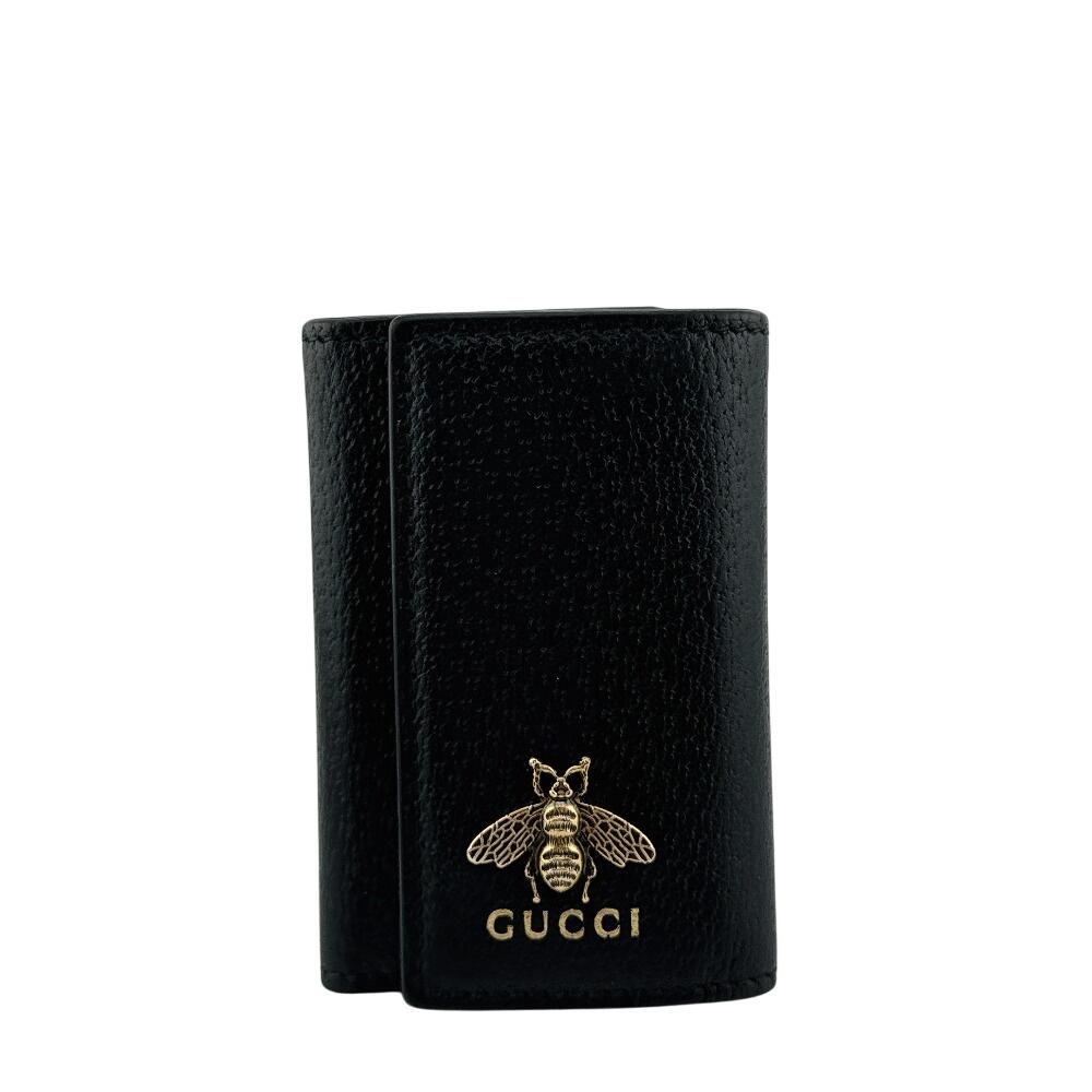 

GUCCI 523683 Bee motif leather Animalier Bee Key holder black leather Used