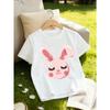 European Sizes Girls' Classic Crew Neck Short Sleeve T-Shirt | Cute Rabbit Print, Regular Fit, Perfect for Summer, Knit Fabric with Slight Stretch