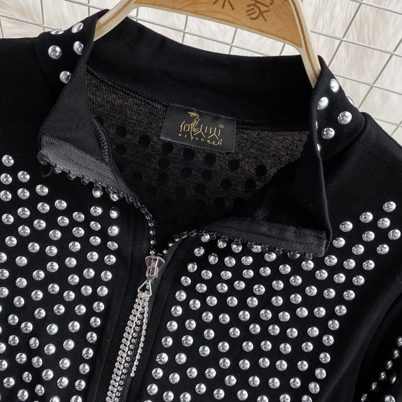 RUGOD Autumn Loose All-match Bronzing Tassel Cardigan Coat Women's Foreign Style Stand Collar Slim Short Top