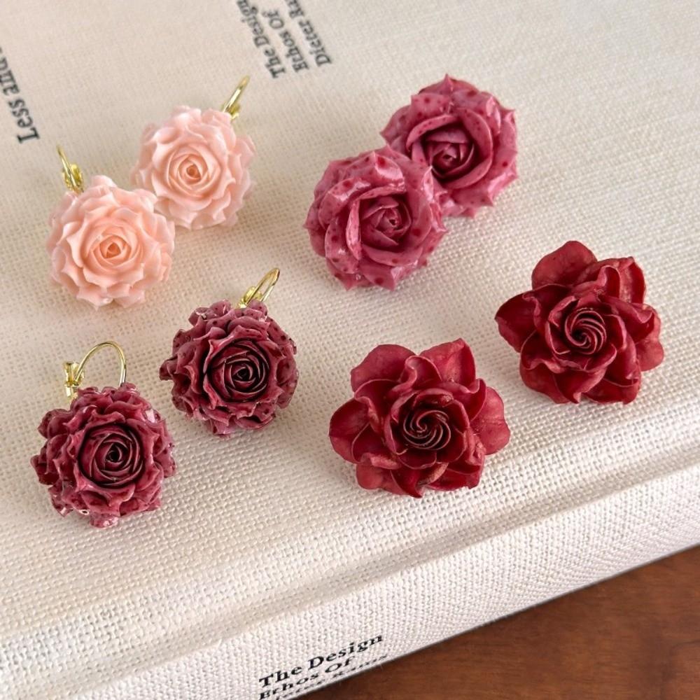 Retro Preserved Flower Earrings Sweet Romantic Ear Hooks Elegant Artificial Rose Earrings  Wedding