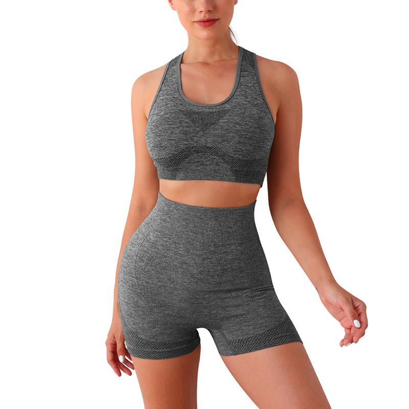 Sports and Fitness Tank Top Shorts Two-Piece Set of Tummy-Tucking Breathable Elastic Hip-Lifting Peach Trousers Quick-Drying Yog
