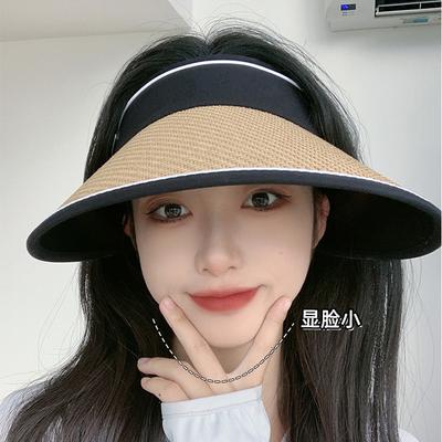 2025 Summer Sunscreen Hat Women's Empty Top Breathable Big Brim Sun Hat Versatile Foldable Fashion Solid Color Sun Hat