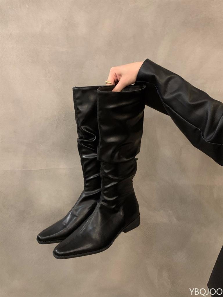 Mode Modisch vielseitig Frühling Herbst Neu Dicke Absätze Stiefel Spitz Niedrige Absätze Lässig Elegant Temperament Schlanke Damenstiefel