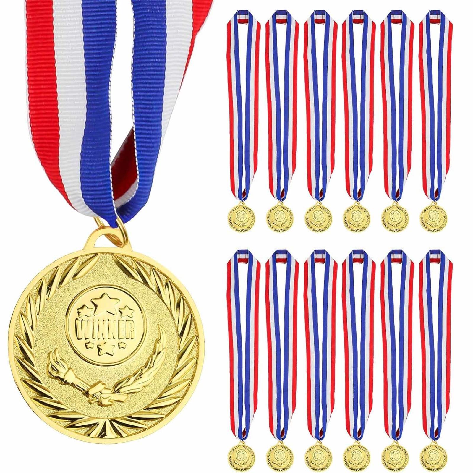 

12 Pcs Medals With Ribbons, Metal Award Medals For Kids, Sports, Competitions, Party Favors, School Events, And More One Size