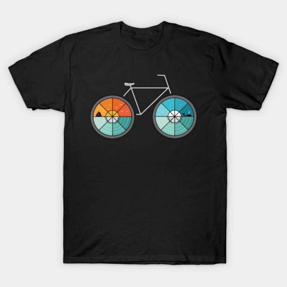 Men Black Print T-shirt Bicycle Landscape No-Cut Transfer Paper Print Cotton Tshirt S чёрный