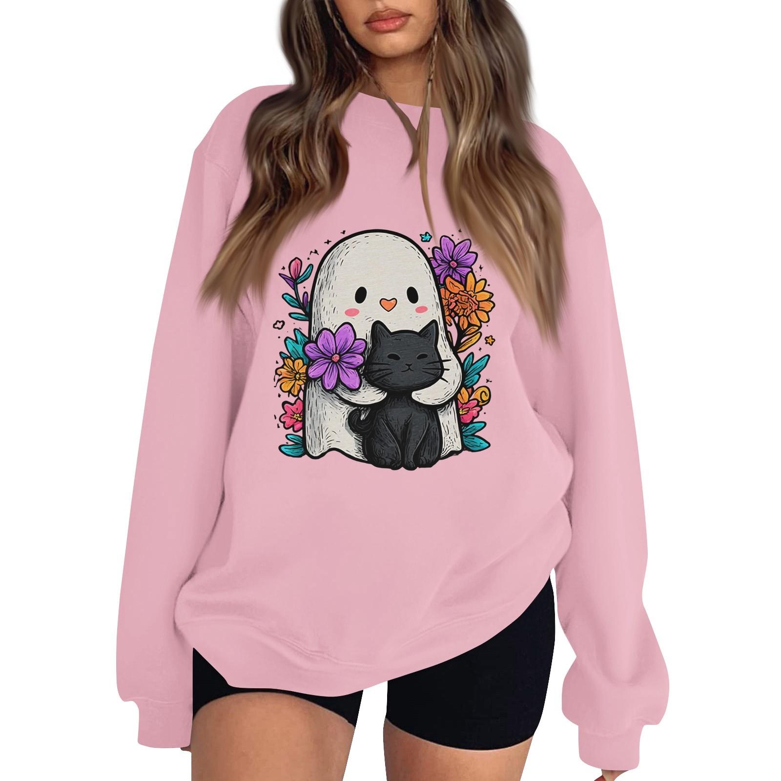 

Жіночий пуловер зі спущеним плечем, спортивний світшот з принтом на Хелловін XL рожевий