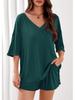 New Women's Casual Two-Piece Set: Loose V-Neck Short-Sleeved Top and Shorts