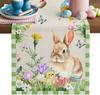 Happy Easter Bunny Egg Linen Table Runner Home Party Decor Spring Watercolor Floral Green Plaid Table Runners Easter Decorations