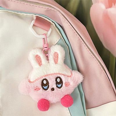 Kreslený Růžový Kirby Panenka Přívěsek Klíčenka Plyšové Hračky Roztomilý Motýlkový Uzel Kapuce Kroužek na Klíče Přívěsky na Batoh Dekorace na Auto/Tašku Dárky pro Páry