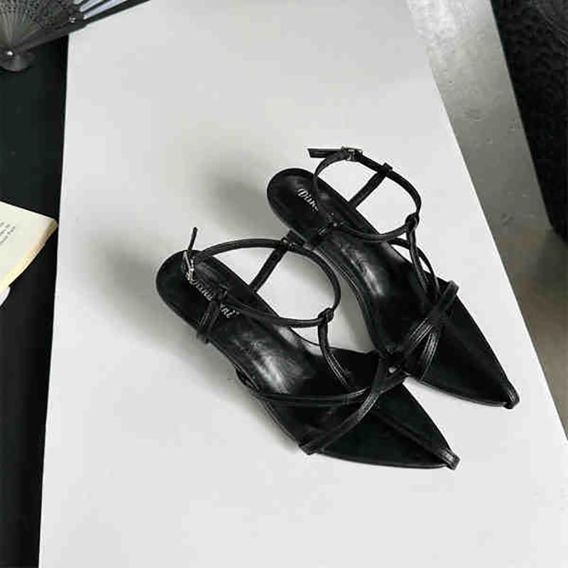 2025 Summer Low Heels Narrow Band Women Sandals Open Toe Party Dress Sandalias Casual Dress Street Style Shoes